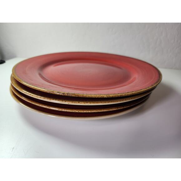 THOMSON POTTERY Red Brown Ceramic 10.5" Dinner Pates Set of 4 - Picture 3 of 7